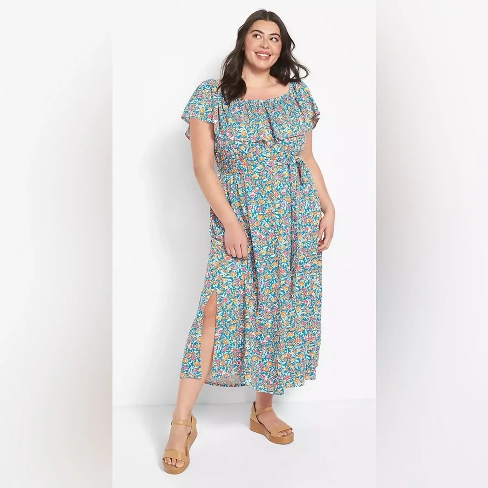 Lane Bryant Convertible Off-The-Shoulder Maxi Dress Floral 22/24 - Picture 2 of 7